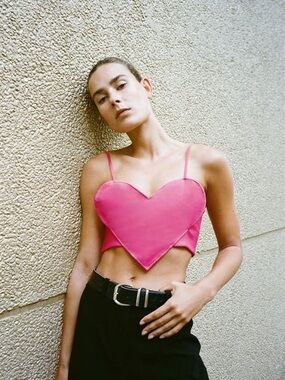 Zara Hot Pink Heart Bustier Tank